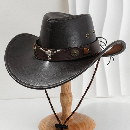 Unisex Vintage Faux Leather Western Cowboy Hat Outdoor Gentleman