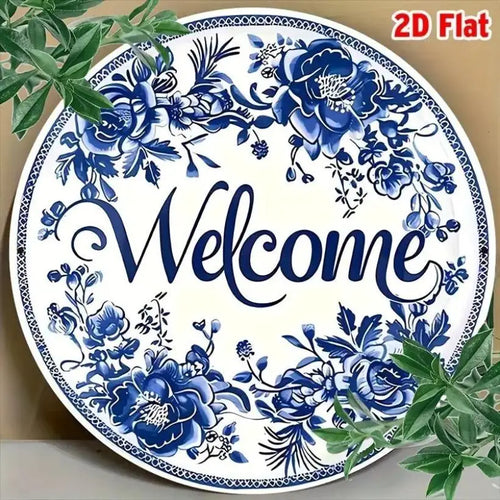 2D Flat Rustic Welcome Sign with Cowboy Hat Rope Design 8x8 Inch Wall