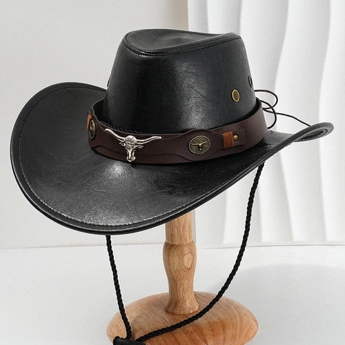Unisex Vintage Faux Leather Western Cowboy Hat Outdoor Gentleman