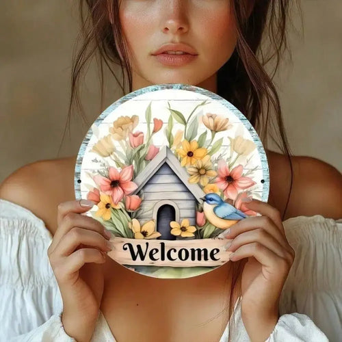 2D Flat Rustic Welcome Sign with Cowboy Hat Rope Design 8x8 Inch Wall