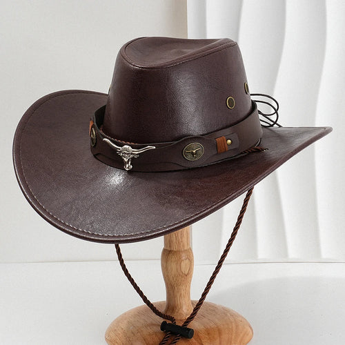 Unisex Vintage Faux Leather Western Cowboy Hat Outdoor Gentleman