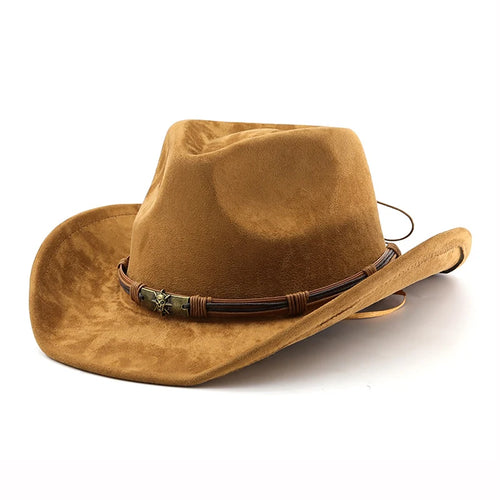 Suede Western Cowboy Hat For Men Women Vintage Rolled Brim Felt Jazz