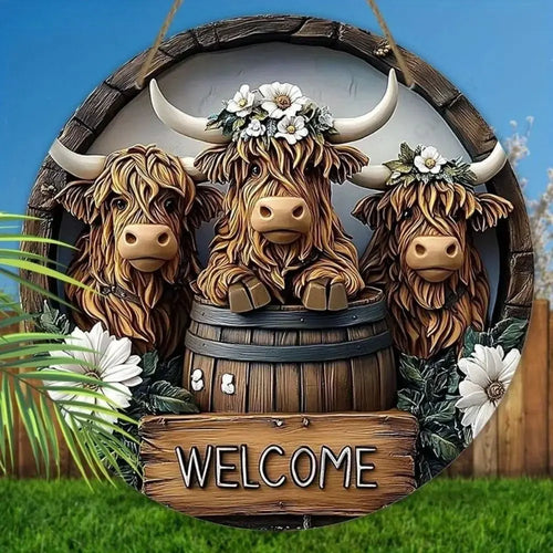 2D Flat Rustic Welcome Sign with Cowboy Hat Rope Design 8x8 Inch Wall