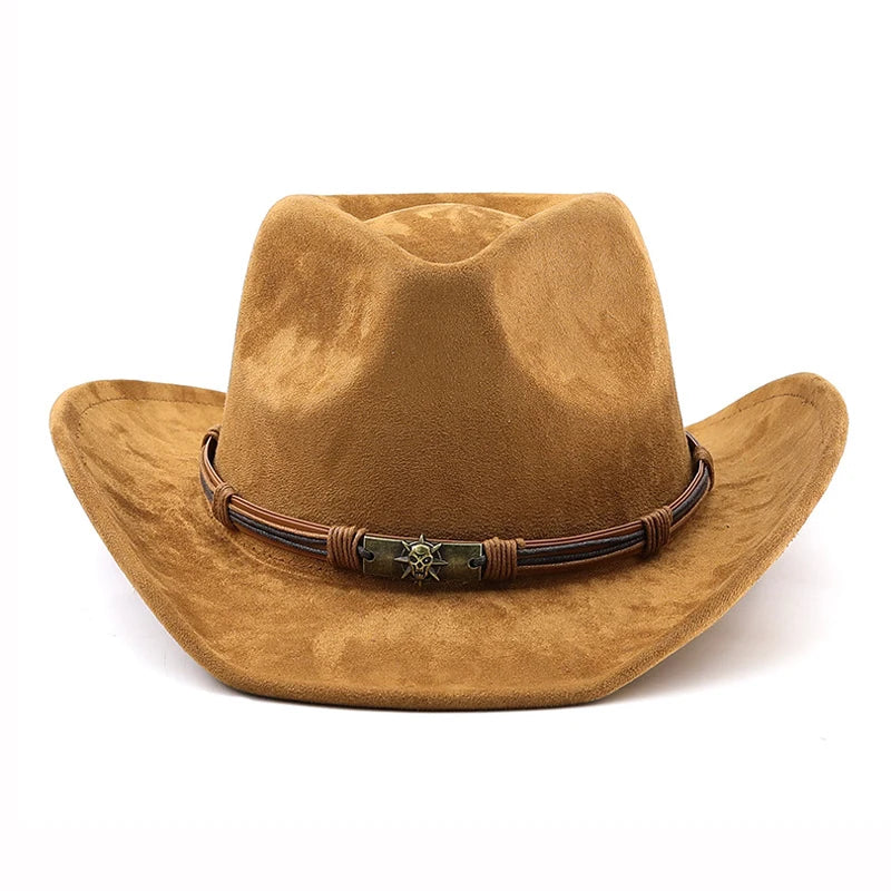 Suede Western Cowboy Hat For Men Women Vintage Rolled Brim Felt Jazz