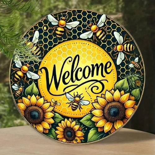 2D Flat Rustic Welcome Sign with Cowboy Hat Rope Design 8x8 Inch Wall