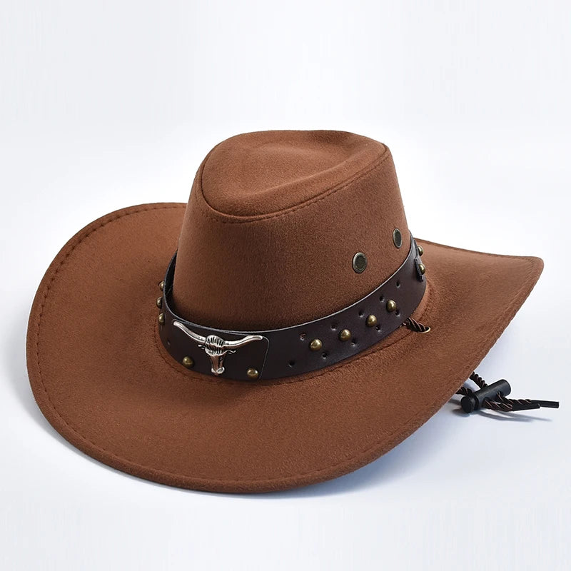 Artificial Suede Western Cowboy Hats Vintage Big-edge Gentleman
