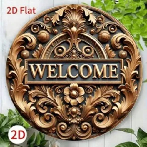 2D Flat Rustic Welcome Sign with Cowboy Hat Rope Design 8x8 Inch Wall