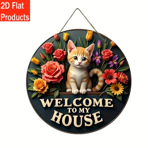 2D Flat Rustic Welcome Sign with Cowboy Hat Rope Design 8x8 Inch Wall