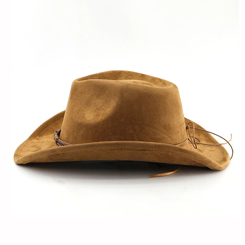 Suede Western Cowboy Hat For Men Women Vintage Rolled Brim Felt Jazz