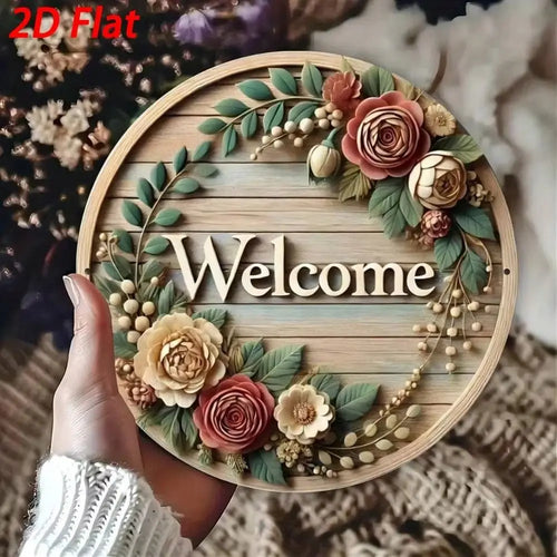 2D Flat Rustic Welcome Sign with Cowboy Hat Rope Design 8x8 Inch Wall