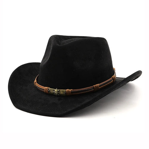 Suede Western Cowboy Hat For Men Women Vintage Rolled Brim Felt Jazz
