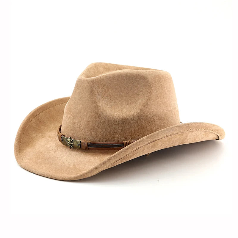 Suede Western Cowboy Hat For Men Women Vintage Rolled Brim Felt Jazz
