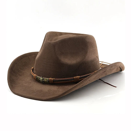 Suede Western Cowboy Hat For Men Women Vintage Rolled Brim Felt Jazz